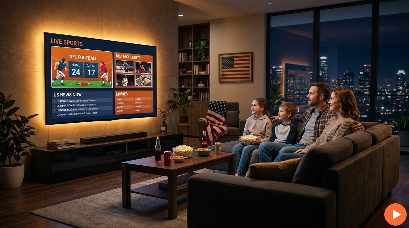 best iptv usa — family watching NFL football in true 4K with IPTVZebraline best IPTV service in the USA from $14.99 per month