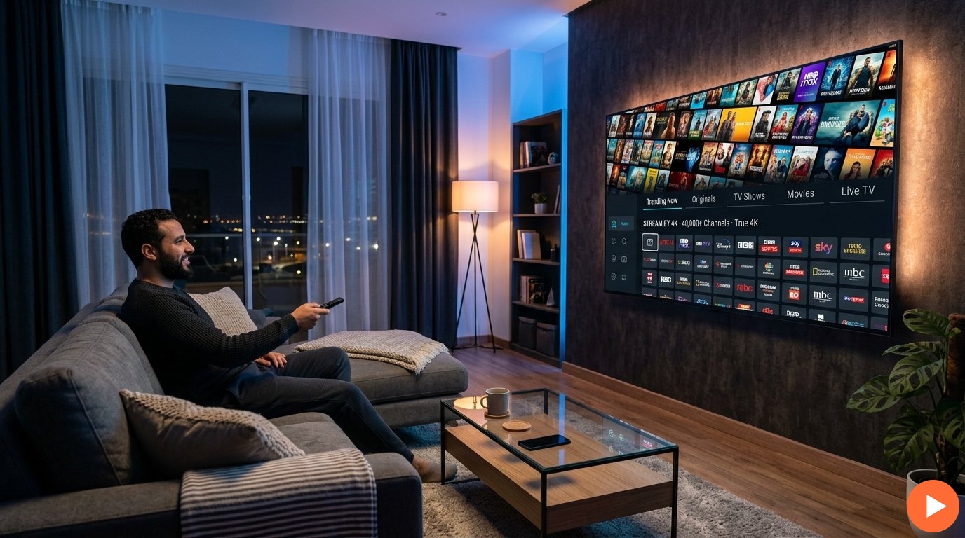 IPTV solution — man replacing cable TV with IPTVZebraline streaming 40,000+ channels in true 4K