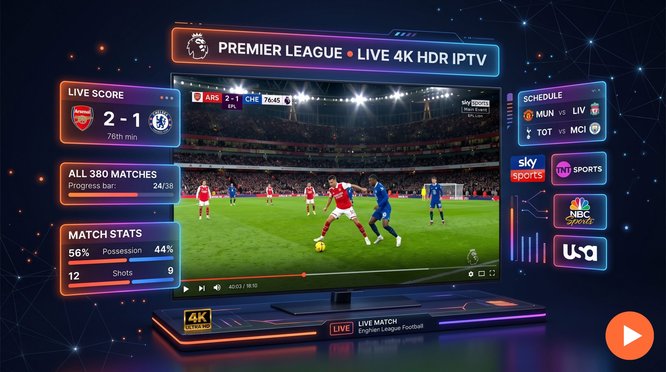 IPTV for Premier League - Watch all 380 EPL matches live in true 4K Ultra HD with Sky Sports TNT Sports NBC Sports